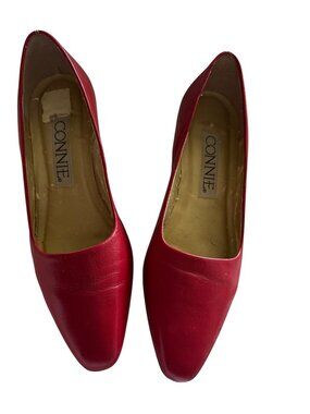 Vintage Red Leather Low Block Heel Pumps Size 5.5B Made In Brazil By Connie